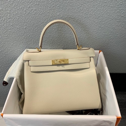 Hermes Kelly 28cm Schoudertassen Togo Leer KL28 Crème