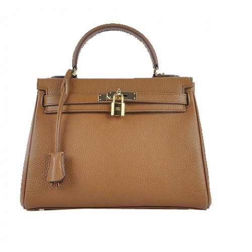 Hermes Kelly 28cm schoudertassen tarwe korrelig leer goud