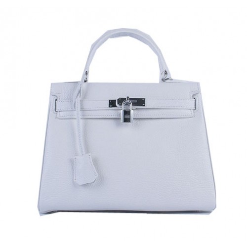 Hermes Kelly 28cm schoudertassen wit korrelig leer zilver