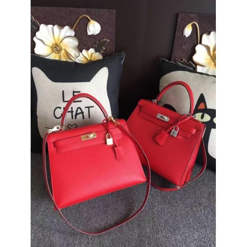 Hermes Kelly 28cm Schoudertassen espom leer Rood