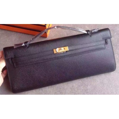 Hermes Kelly 31cm Clutch Epsom Leer KL31 Zwart