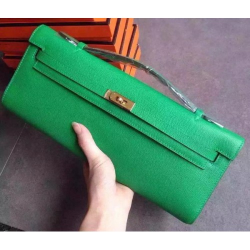Hermes Kelly 31cm Clutch Epsom Leer KL31 Groen