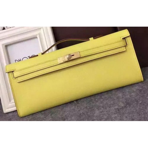 Hermes Kelly 31cm Clutch Epsom Leer KL31 Geel