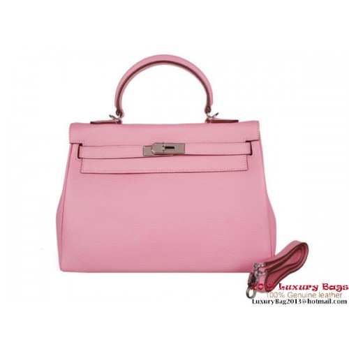 Hermes Kelly 32CM Top Handvat Tas Roze Clemence Leer Zilver