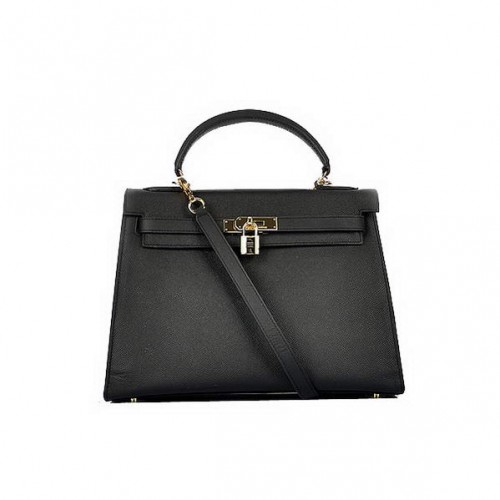 Nieuwste 2012 Hermes Kelly 32cm tassen zwart kalfsleer goud