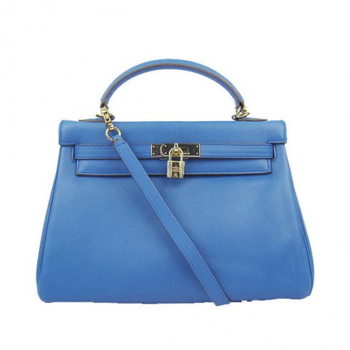 Hermes Kelly 32cm tassen Togo leer 6108 blauw goud