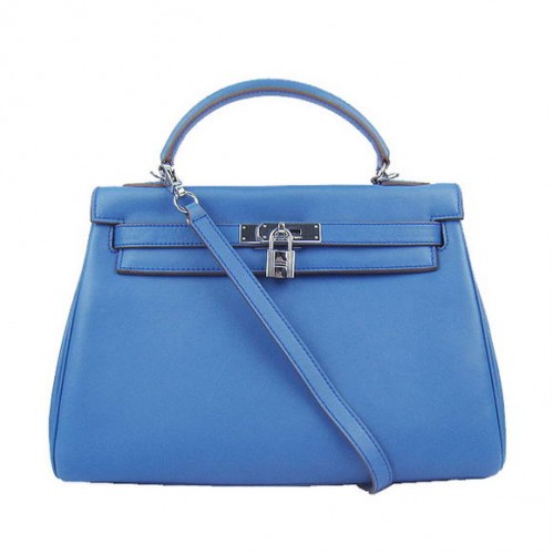 Hermes Kelly 32cm Tassen Togo Leer 6108 Blauw Zilver