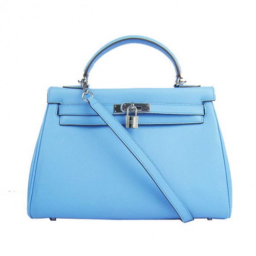 Hermes Kelly 32cm Tassen Togo Leer 6108 Lichtblauw Zilver
