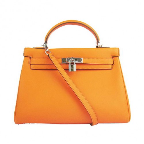 Hermes Kelly 32cm Tassen Togo Leer 6108 Oranje Zilver