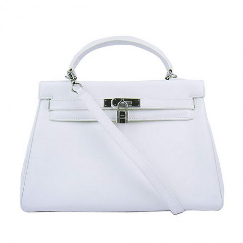 Hermes Kelly 32cm Tassen Togo Leer 6108 Wit Zilver