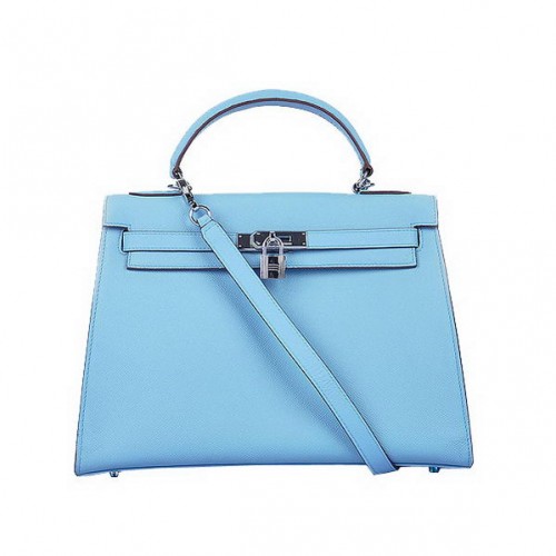 Hermes Kelly 32cm tassen Togo leer lichtblauw