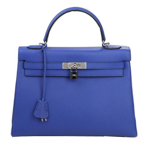 Hermes Kelly 32cm schoudertas blauw origineel leer K32 zilver