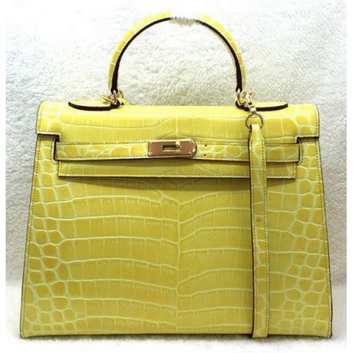 Hermes Kelly 32cm schoudertas krokodillenleer K32 geel
