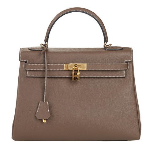 Hermes Kelly 32cm schoudertas donkergrijs origineel leer K32 goud