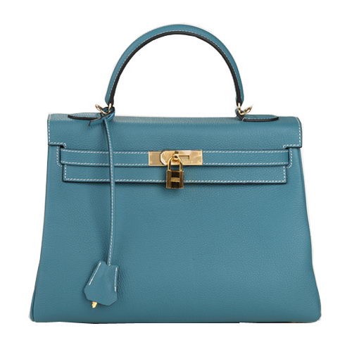 Hermes Kelly 32cm schoudertas lichtblauw origineel leer K32 goud