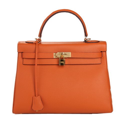 Hermes Kelly 32cm schoudertas oranje origineel leer K32 goud