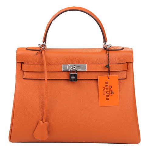 Hermes Kelly 32cm schoudertas oranje origineel leer K32 zilver