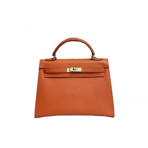 Hermes Kelly 32cm schoudertas oranje saffiano leer K32 goud