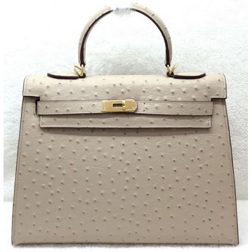 Hermes Kelly 32cm Schoudertas Struisvogelleer K32LI Abrikoos