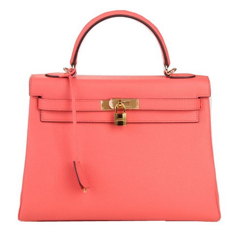 Hermes Kelly 32cm schoudertas roze origineel leer K32 goud