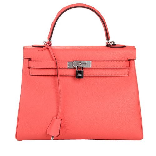 Hermes Kelly 32cm schoudertas roze origineel leer K32 zilver
