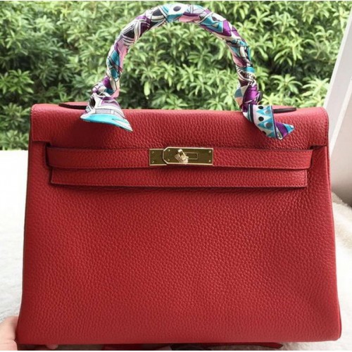 Hermes Kelly 32cm schoudertas rood kalfsleer K32CL goud
