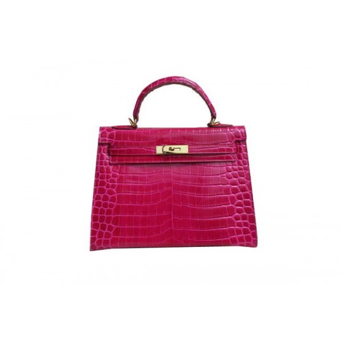 Hermes Kelly 32cm schoudertas Rose Croco lakleer K32 goud