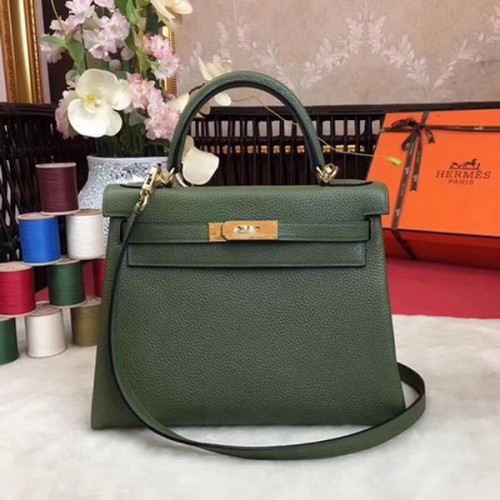 Hermes Kelly 32cm schoudertas TOGO leer KY32 groen