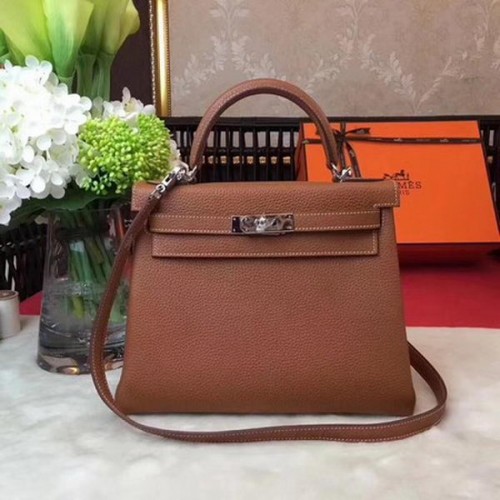 Hermes Kelly 32cm Schoudertas Wheat TOGO Leer KY32 Zilver