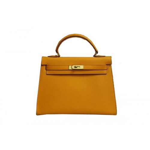 Hermes Kelly 32cm schoudertas geel saffiano leer K32 goud