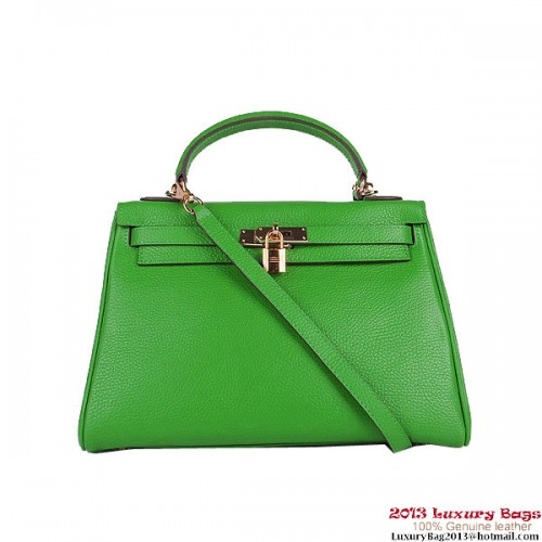 Hermes Kelly 32cm schoudertassen groen Clemence leer goud