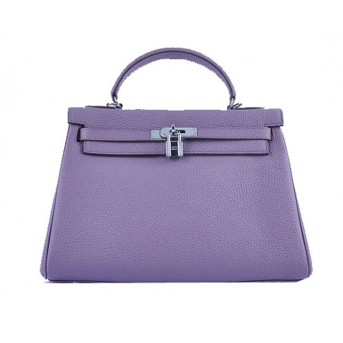 Hermes Kelly 32cm schoudertassen lavendel korrelig leer zilver