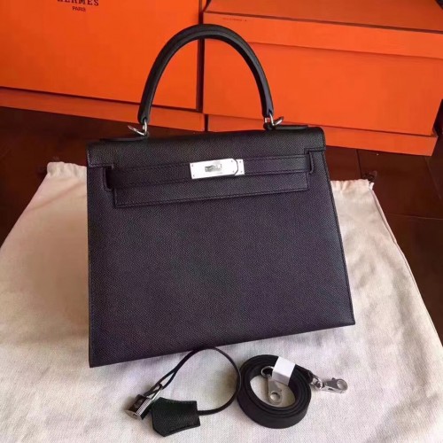Hermes Kelly 32cm Schoudertassen Origineel espom leer zwart