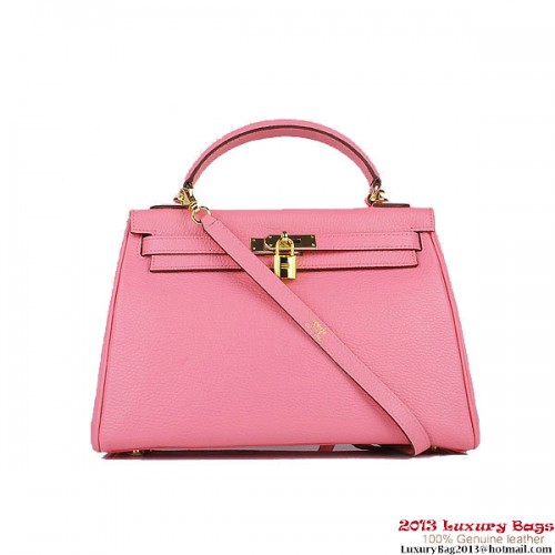 Hermes Kelly 32cm schoudertassen roze Clemence leer goud