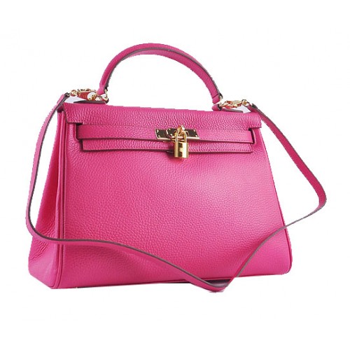 Hermes Kelly 32cm schoudertassen roze korrelig leer goud