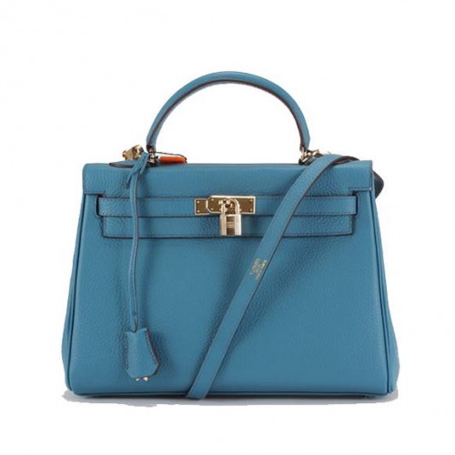 Hermes Kelly 32cm Togo lederen handtassen 6018 blauw goud