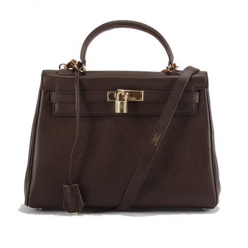 Hermes Kelly 32cm Togo lederen handtassen 6018 Dark Coffee Golden