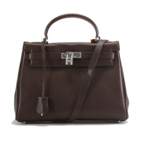 Hermes Kelly 32cm Togo lederen handtassen 6018 donkere koffie zilver