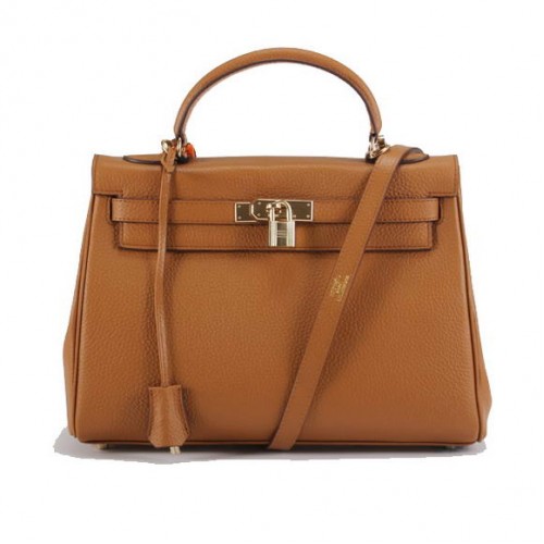 Hermes Kelly 32cm Togo lederen handtassen 6018 Light Coffee Golden