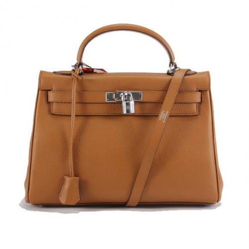 Hermes Kelly 32cm Togo lederen handtassen 6018 licht koffie zilver