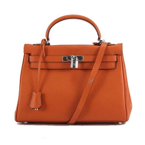 Hermes Kelly 32cm Togo lederen handtassen 6018 oranje zilver
