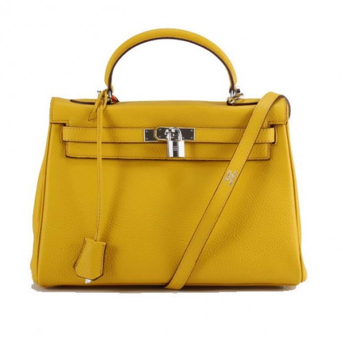 Hermes Kelly 32cm Togo lederen handtassen 6018 geel zilver