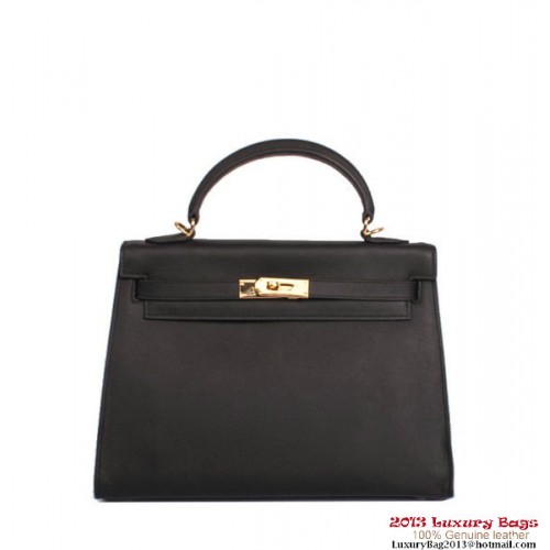 Hermes Kelly 32cm Top Handle Bag Zwart Togo Leer Goud