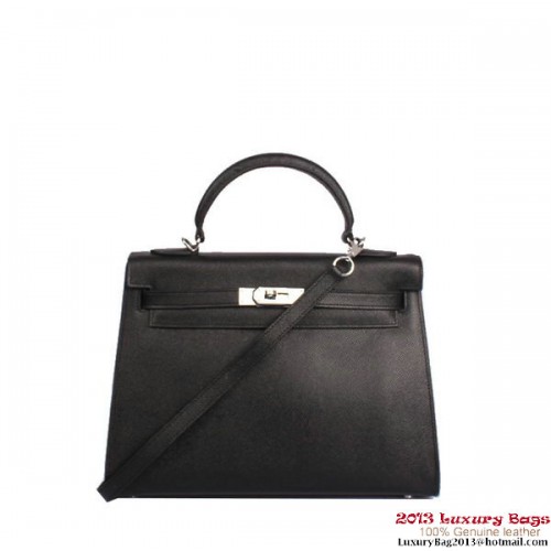 Hermes Kelly 32cm Top Handle Bag Zwart Togo Leer Zilver