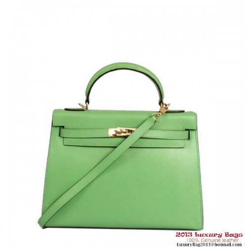 Hermes Kelly 32cm Top Handle Bag Groen Togo Leer Goud
