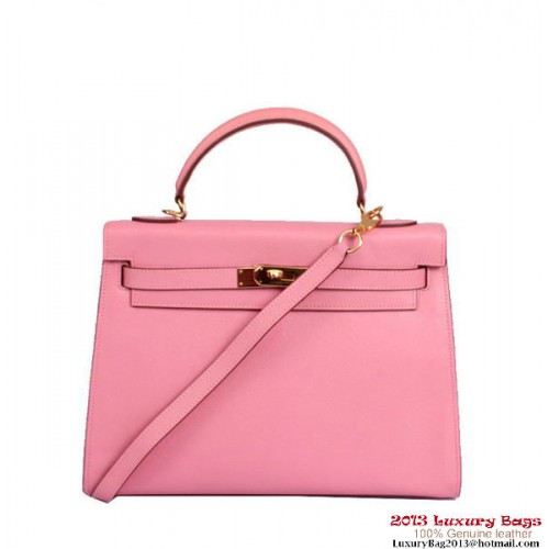 Hermes Kelly 32cm Top Handle Bag Roze Togo Leer Goud
