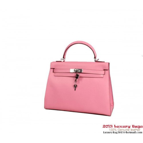 Hermes Kelly 32cm Top Handvat Tas Roze Togo Leer Zilver
