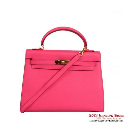 Hermes Kelly 32cm Top Handle Bag Pruim Togo Leer Goud