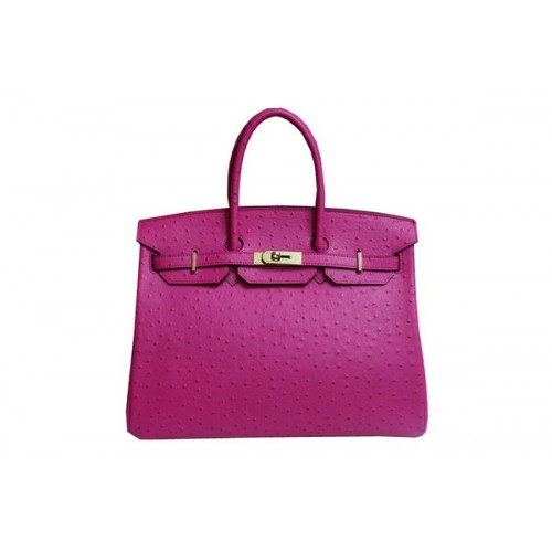 Hermes Kelly 35cm Top Handle Bag Perzik Struisvogelleer Goud