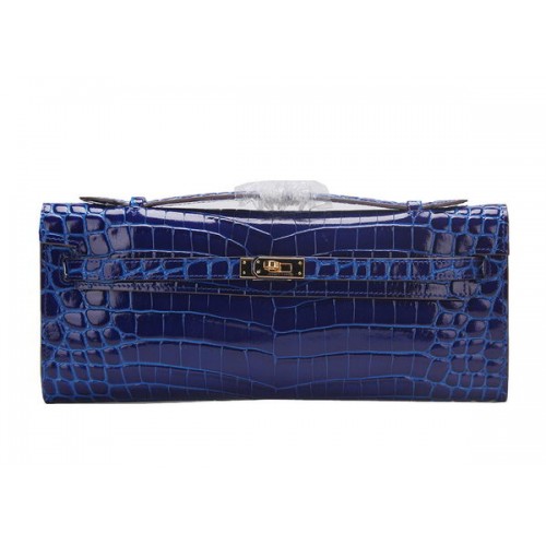 Hermes Kelly Clutch Bag Croco Leer K1002 Blauw